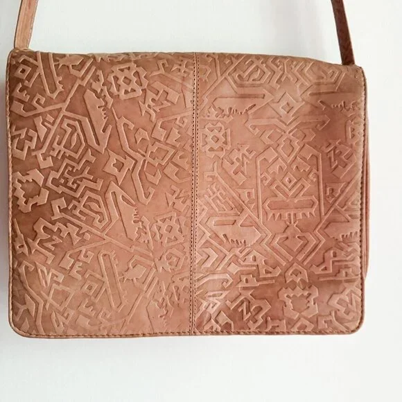Leather Hand tooled Made in India Travel Crossbody Bag - Picture 8 of 10